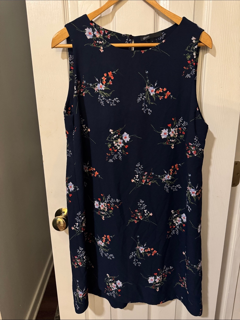 Gibson Navy Floral Sleeveless Dress with White & Orange Blooms